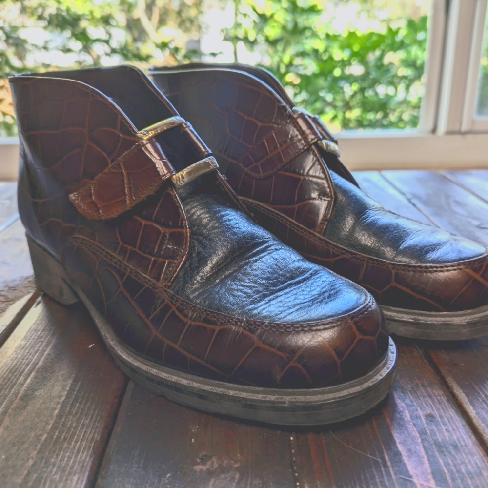 Vintage Brighton Kismet Brown Leather Ankle Boots Bootie Shoe Size 6 Buckle